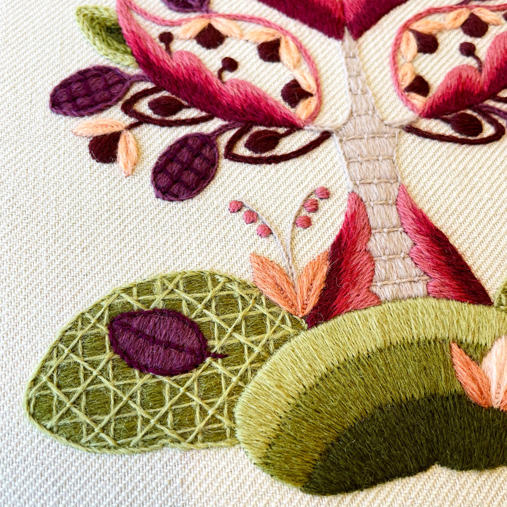 Crewel Work Embroidery Kit, Jacobean Tree In Autumn