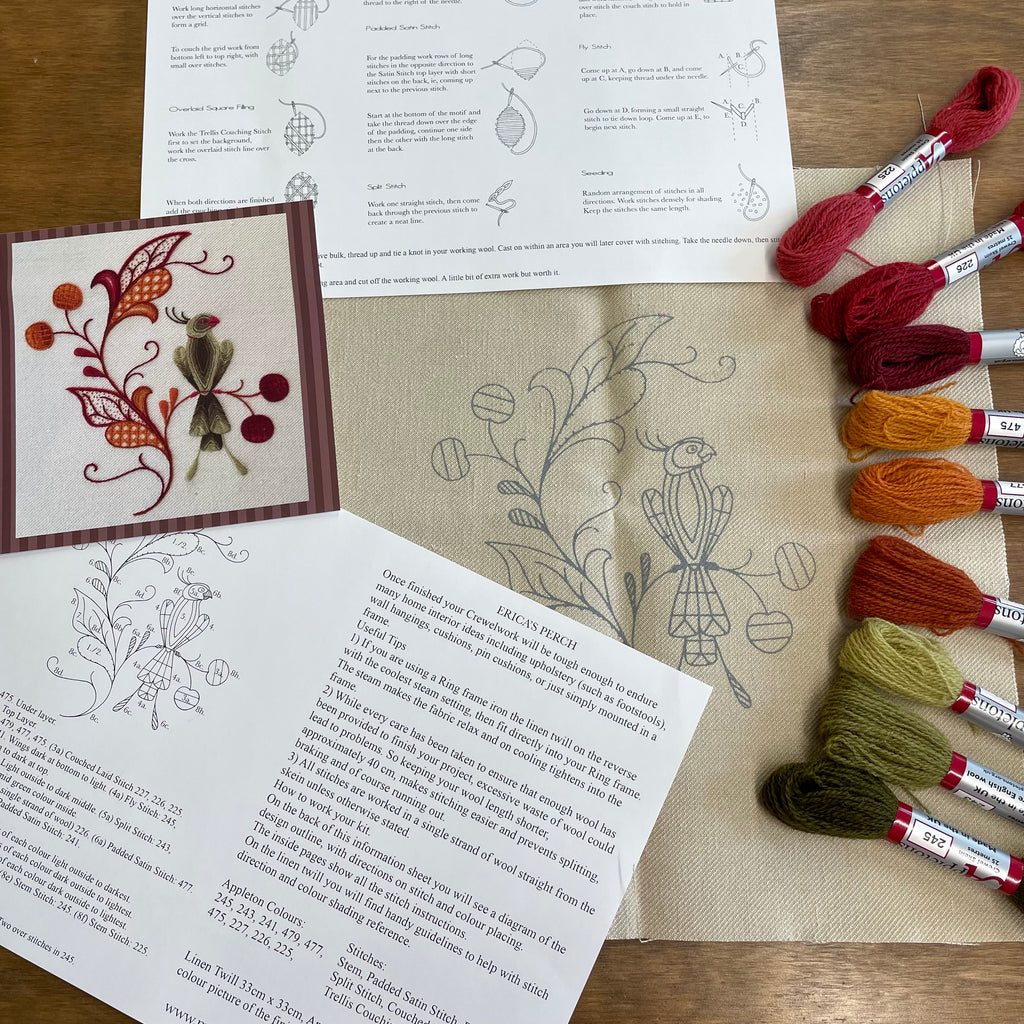 Crewel Work Jacobean Embroidery Kit, Erica's Perch