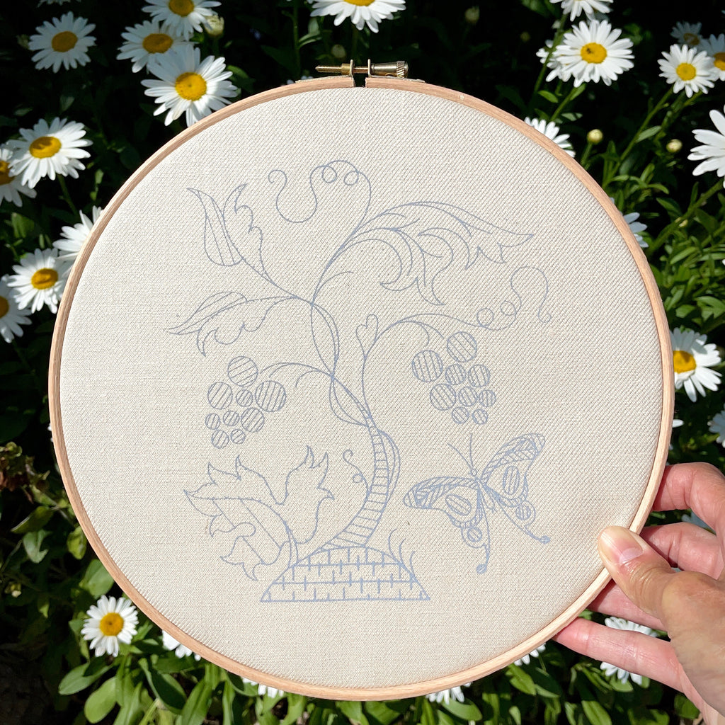 Printed Linen Twill, Butterfly Harvest