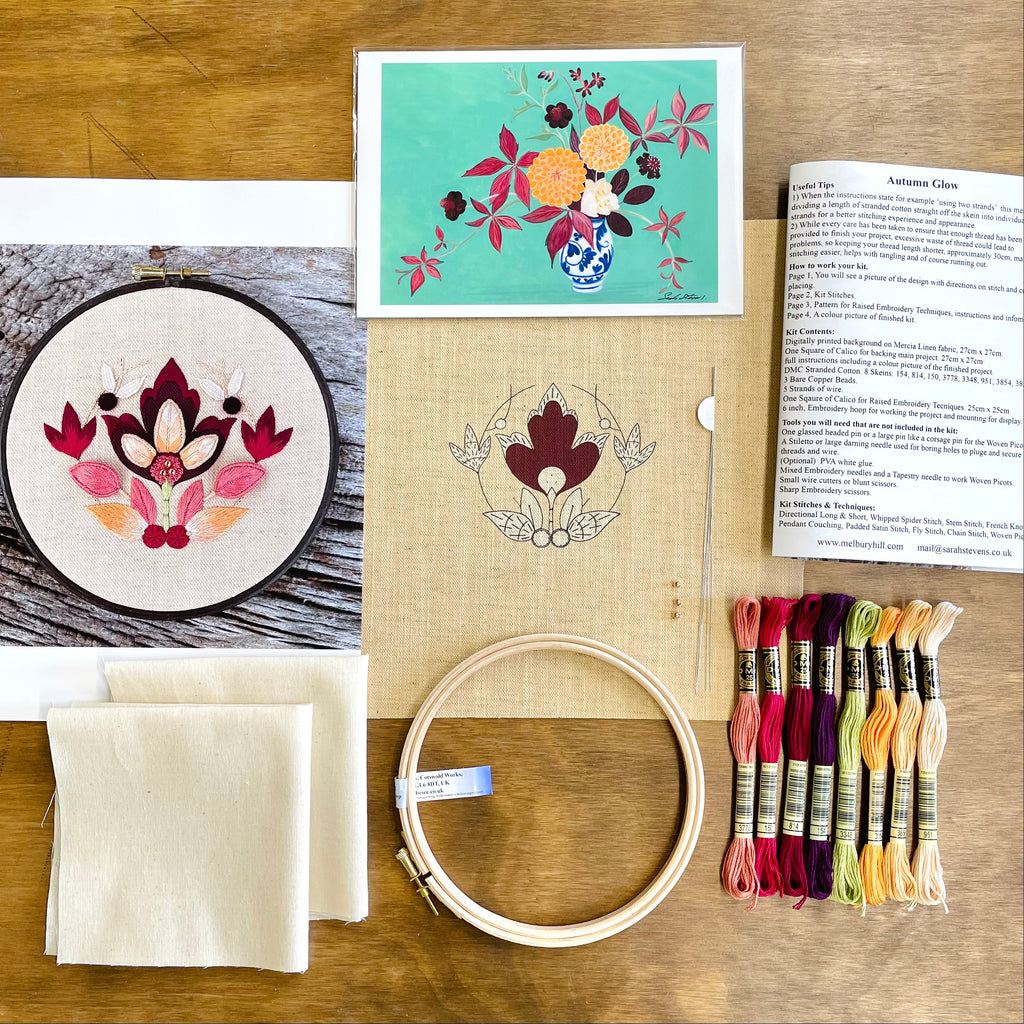 Stumpwork, Raised Embroidery Kit, Autumn Glow