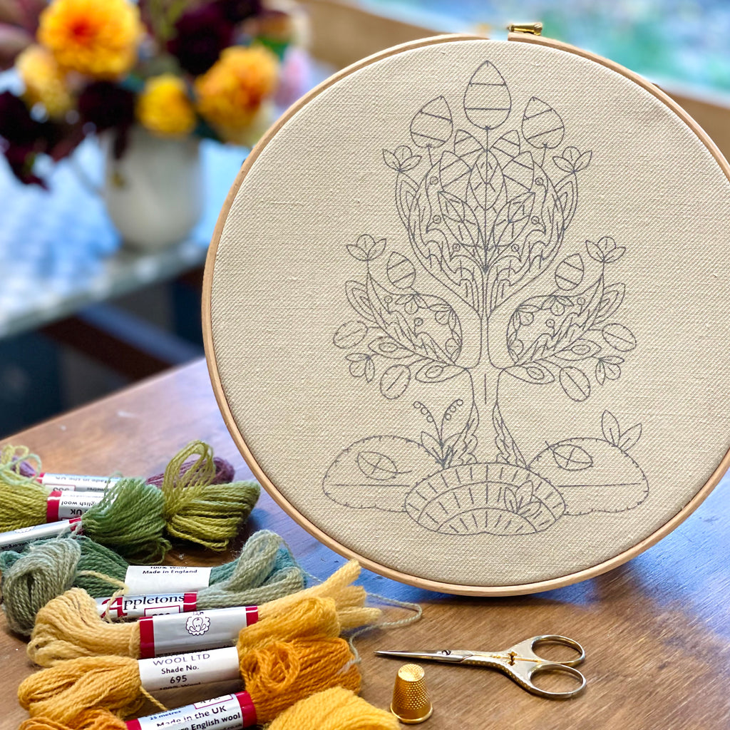 Printed Linen Twill Jacobean Tree in Autumn