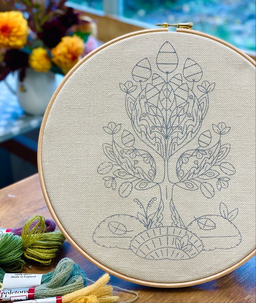 Printed Linen Twill Jacobean Tree in Autumn