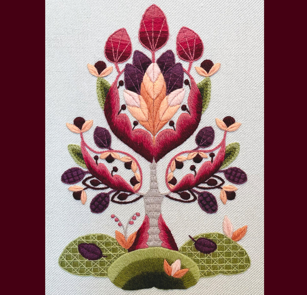 Crewel Work Embroidery Kit, Jacobean Tree In Autumn