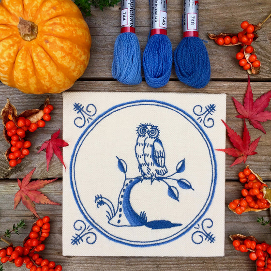 Heritage Range (Delftware) Owl Crewel Embroidery Kit