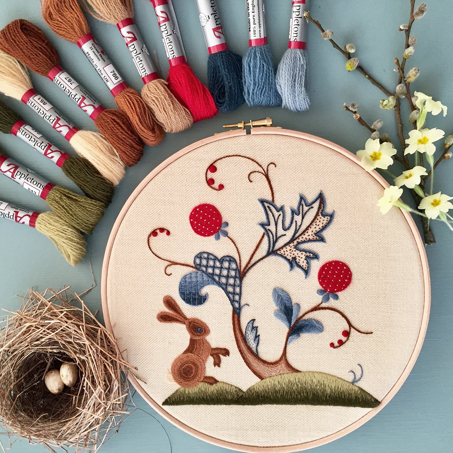 Jacobean Rabbit Crewel Work Jacobean Embroidery Kit, A Rabbit Summer - Melbury Hill