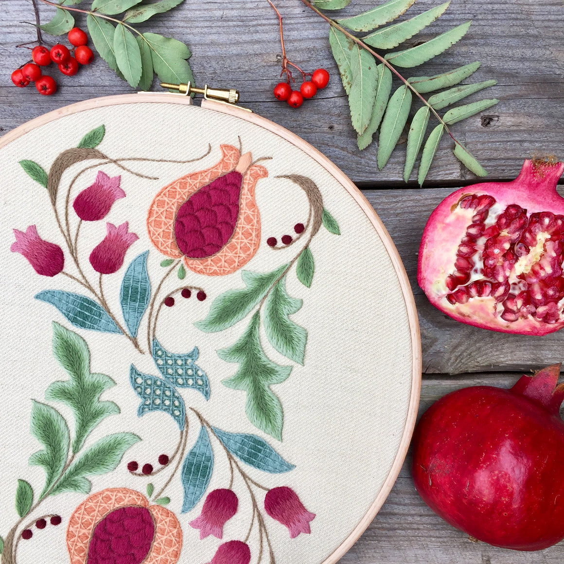 Crewel Embroidery Kit Pomegranates And Rowan