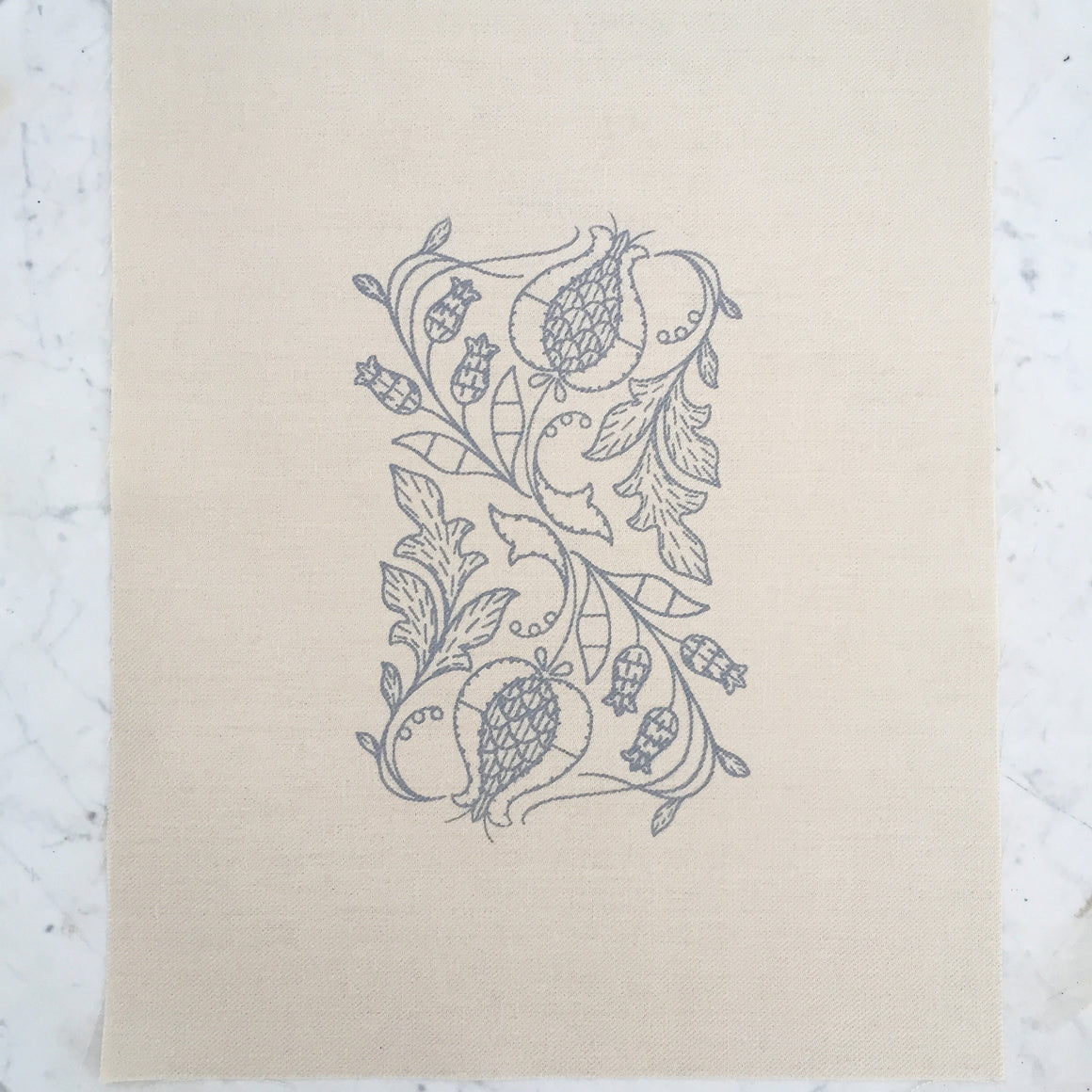 Printed Linen Twill, Pomegranates And Rowan