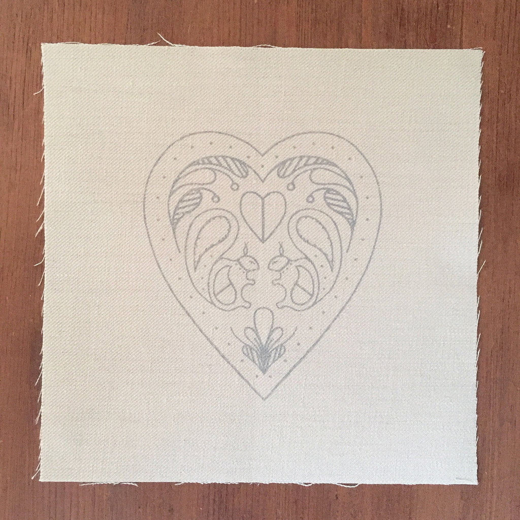 Printed Linen Twill, Hearts And Squirrels