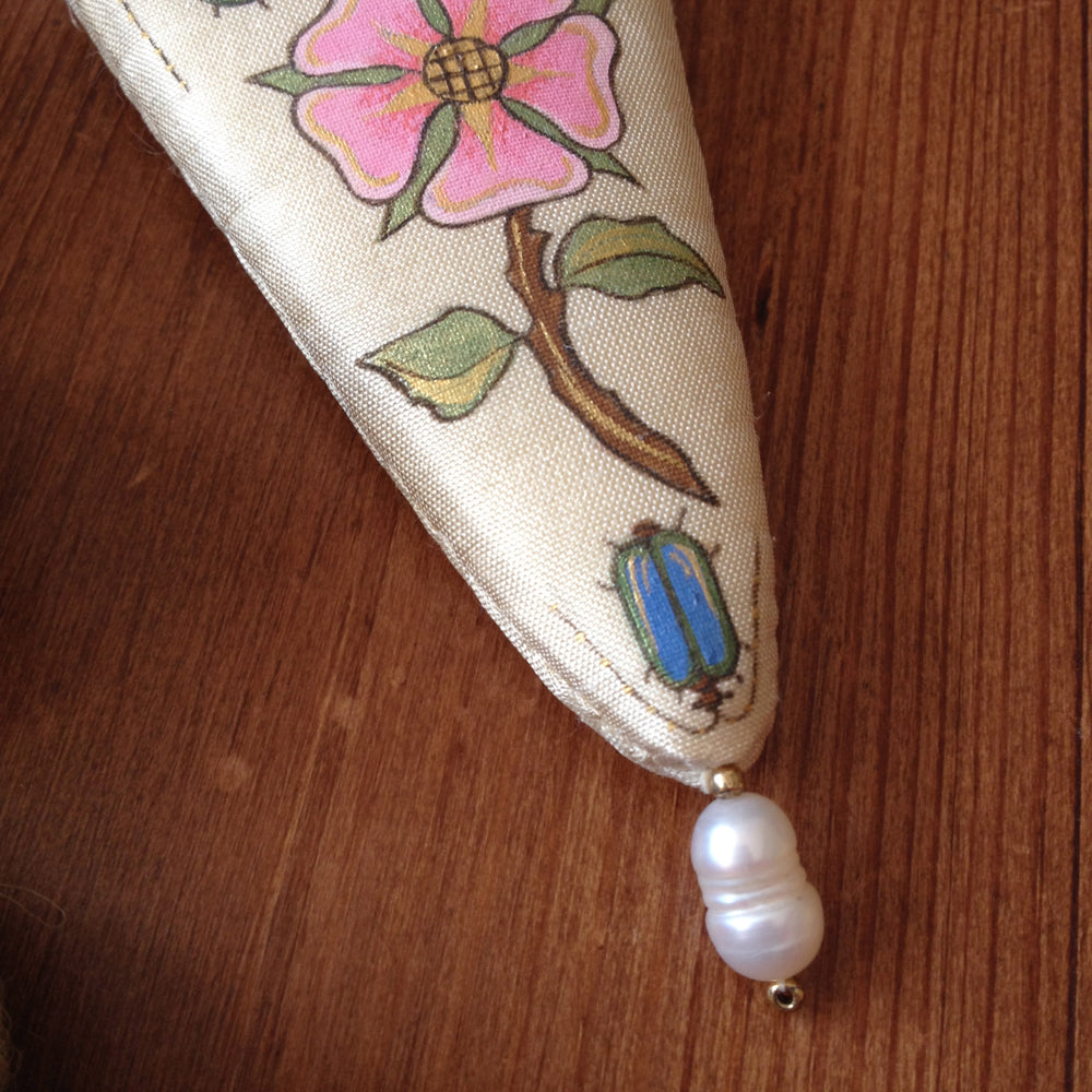 Embroidery Scissor Case Hand Painted With Real Pearls and Gold Beads